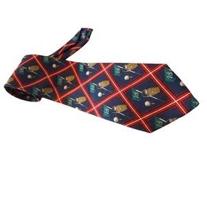 G. J. Cahn 100% Silk Navy Blue/Red Golf Themed Wide Men’s Tie Necktie